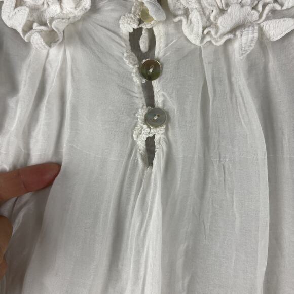 Belle France Silk Blend Top Women Small Floral Cold Shoulder Fairy Boho Romantic - Picture 13 of 16